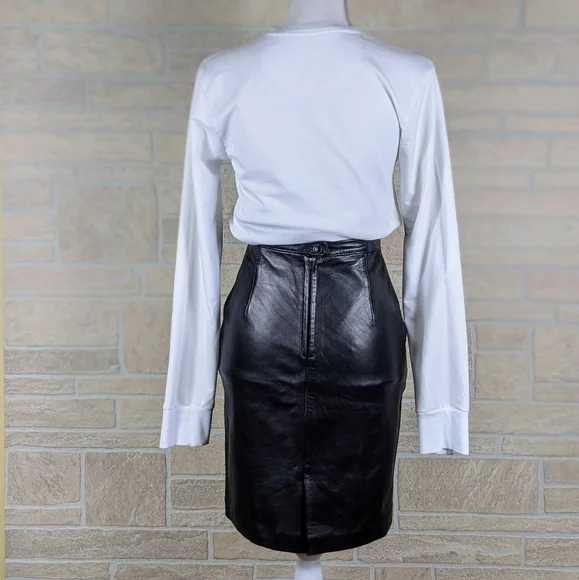 MICHAEL HOBAN Lambskin Leather Knee Length Skirt - Picture 4 of 9